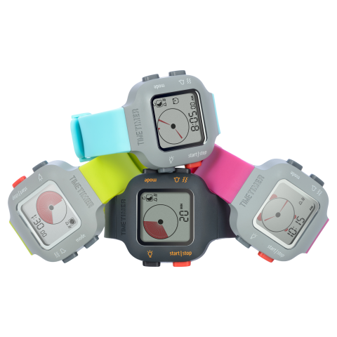 Bundle of small wristwatches in different colors: blue, pink, yellow, and black.