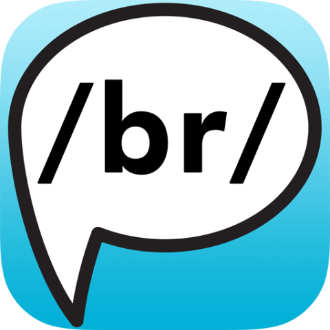 Consonant Blends App logo showing a white speech bubble with letters br written in black between two forward slashes.