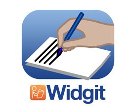 The Widgit Writer logo: an illustrated graphic of a handwriting on a sheet of paper.