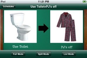 Screen shot showing two images side by side, with a toilet on the left and a pair of pajamas on the right and a arrow pointing right in between.