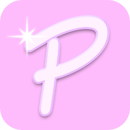 Pink square with a capital P in the middle and a white star on the top left of the P.