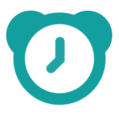 Teal-colored image of an outline of a bear's head with a white round space in the middle and the hour and minute hands of clock pointing to 8 o'clock.