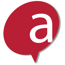 A large red conversation bubble with a lowercase letter a inside.
