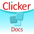 Square image with Clicker written across top against white background over a blue curved line and below it three small blue squares and the word Docs.