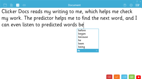 Screenshot of sentence being written with a scrolling menu showing word choices.
