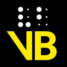 Black square with two 6-cell braille codes on top and large yellow letters VB on the bottom.