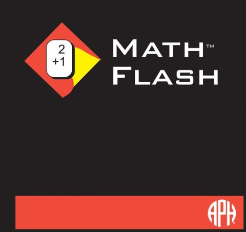 Black square with product name in upper right and diamond shape with simple math equation in upper left. A red band runs across the bottom.