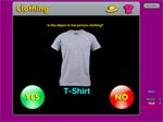 Screenshot showing image of T-shirt and a button on the bottom left and right with yes and no options.