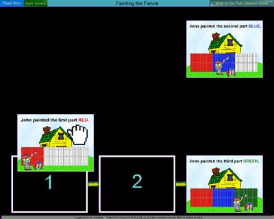 Screenshot showing image of a man painting a wood fence in front of a house at the top right and three image blocks along the bottom with a pointer places images in each.