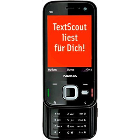 TextScout landing screen on a nokia mobile phone