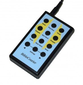 Medium-sized, rectangular device with a blue front and a grid of 12 round buttons. 