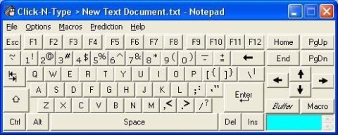 Onscreen keyboard with a QWERTY layout and title header "Notepad".