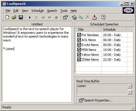 Screenshot of Windows program with a white text box on the left and a menu pane on the right. There is also a menu bar across the top of the screen.