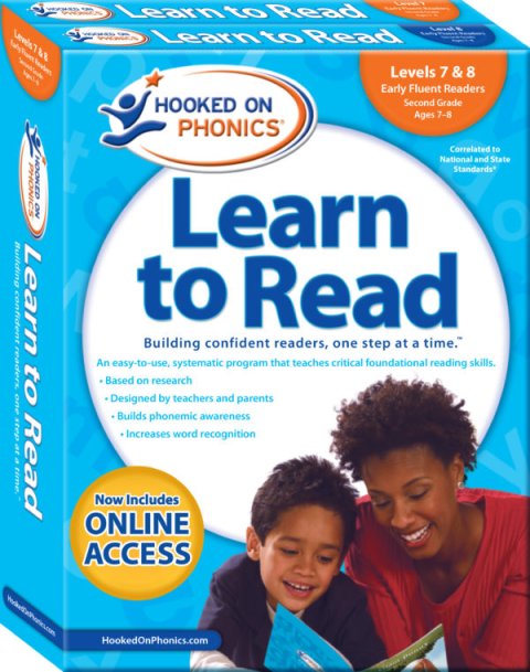 Light blue box with "Learn to Read" printed prominently in blue font. Below the title is an image of a mother and son reading a book.