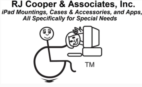 "Stick figure" person sitting in a wheelchair at a computer. There is a cartoon illustration of another person leaning out of the computer screen waving hello.
