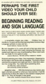 A newspaper clipping with the headline, "Perhaps the First Video Your Child Should Ever See: Beginning Reading and Sign Language."