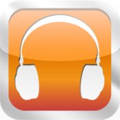 An orange rectangular icon with a white headphone graphic.