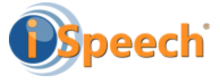 The words "iSpeech" in orange font, with a blue "sound waves" graphic behind the letter "i."