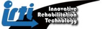 A black streak with the letters "IRTI" in bold, blue font, and the "I" ending in an arrow pointing to the right. Next to it are the words "innovative rehabilitation technology" in white font.