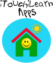 A children's illustration of a green house with a smiley face on the front and a sun shining above.