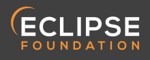 A brown background with the words "Eclipse Foundation" in white and orange, and an orange arc over the "E" in "Eclipse." 