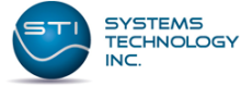 A blue sphere with the letters "STI" and a curvy line beneath. To the right, the words "Systems Technology Inc." in blue font against a white background.