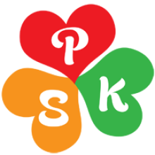 A three-leaf clover with orange, red, and green leaves, and the letters "P," "S," and "K" on each leaf.