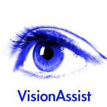 An illustration of a purple eye captioned "VisionAssist."