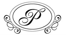 A circle with a cursive 'P' in the middle in black text.