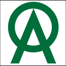 The company Logo is written in green as a large letter "o" integrated with an equally large letter "a" by having the "o" above the "a" but forming the line that connects the A's legs with its lower arc.