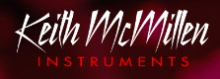 The company name, Keith McMillen, is written in a white handwriting-style font with the word "instruments" written in all caps text font in red below it.