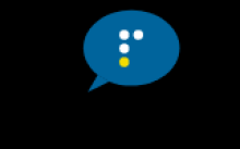 Logo of conversation bubble with a braille 'p' in the middle.