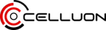 Celluon logo is shown with all capital letters written in black with an icon preceding it. This icon is made up of circles that are broken and somewhat radiating and are red or black in color.