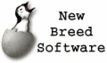 New Breed Software: Picture of a penguin hatching from an egg, the company name "New Breed Software" is written in black next to the hatching penguin