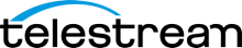 Telestream logo, which features "telestream" in black, sans-serif font, with a blue arc graphic over the top.