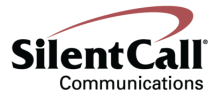 The company logo, which feaures the words "Silent Call Communications" in black serif font with a red "Nike" swoop over the top.