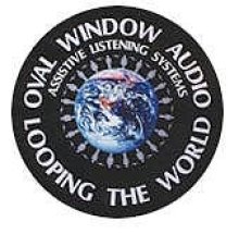 The company logo, which features a black circle with a globe in the center. Around the circle are the words "Oval Window Audio, Looping the World."