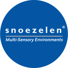 A blue circle with "snoezelen, Multi-Sensory Environments" in white sans-serif font in the center. 