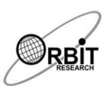 A black planet an "orbit" graphic. The planet serves as the "O" in Orbit Research, which is printed in black font.