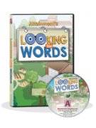 A CD disc and its case with the words "Looking for Words" on each. The case features a background of a residential scene, with trees, a home, and a driveway.