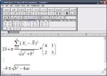 Screenshot of a word processing-like program displaying math equations in the text input box and an extensive menu bar at the top.