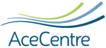 The words "AceCentre" in dark blue with three curved blue and green lines above against a white background.