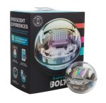 A see-through, medium-sized ball with visible microchips and other components inside. Next to it, a black product box with an image of the same ball on the front.