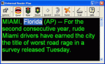 Screenshot of five lines of large green text on black background with the word Florida highlighted in blue and a series of icon-labeled menu choices across the top.