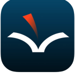A dark blue background with a white and red open book graphic.