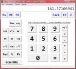 Screenshot showing a calculator pad on the right and advanced math function buttons on the left and the calculation result across the top.