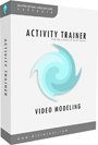 A white software box with a light blue hurricane graphic on the cover, with the words "Activity Trainer, Video Modeling" in dark grey font.