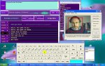 Screenshot of the speech program (top left),  an on-screen keyboard (below) and a head control program (middle right)
