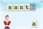 Screenshot of a colorful drawing of Santa Clause standing in the lower-left corner with block letters spelling out santa across the top against a snowy background.