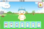 Cartoon image of a duck standing in a field on top of a menu of eight images of a duck with various facial expressions.